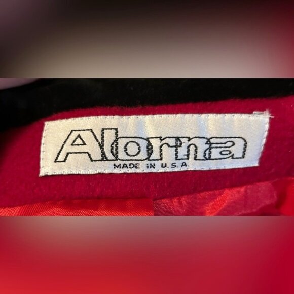 Vintage Alorna Long Red Wool Black Velvet Collar Double Breasted Maxi Coat~M~ - Picture 7 of 8